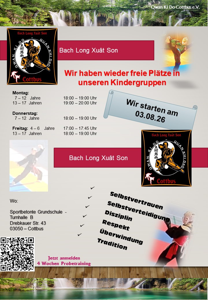 Flyer für die Kinder- und Jugendgruppen des Qwan Ki Do Cottbus